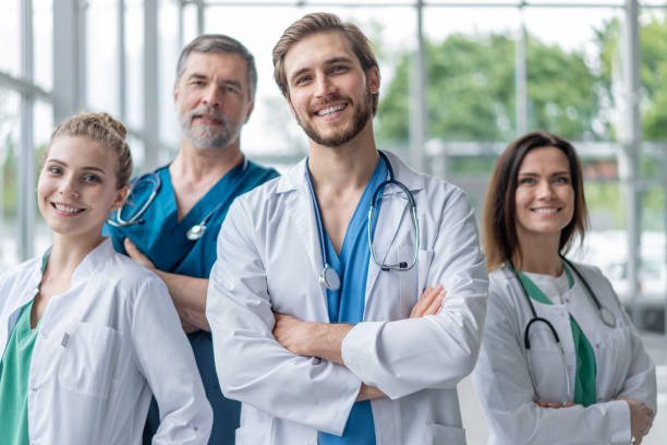 Group of medical staff smiling at the hospital